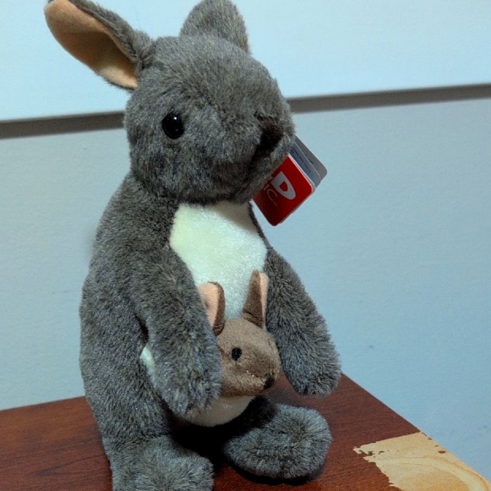 Charming Gray and White Plush Kangaroo Toy